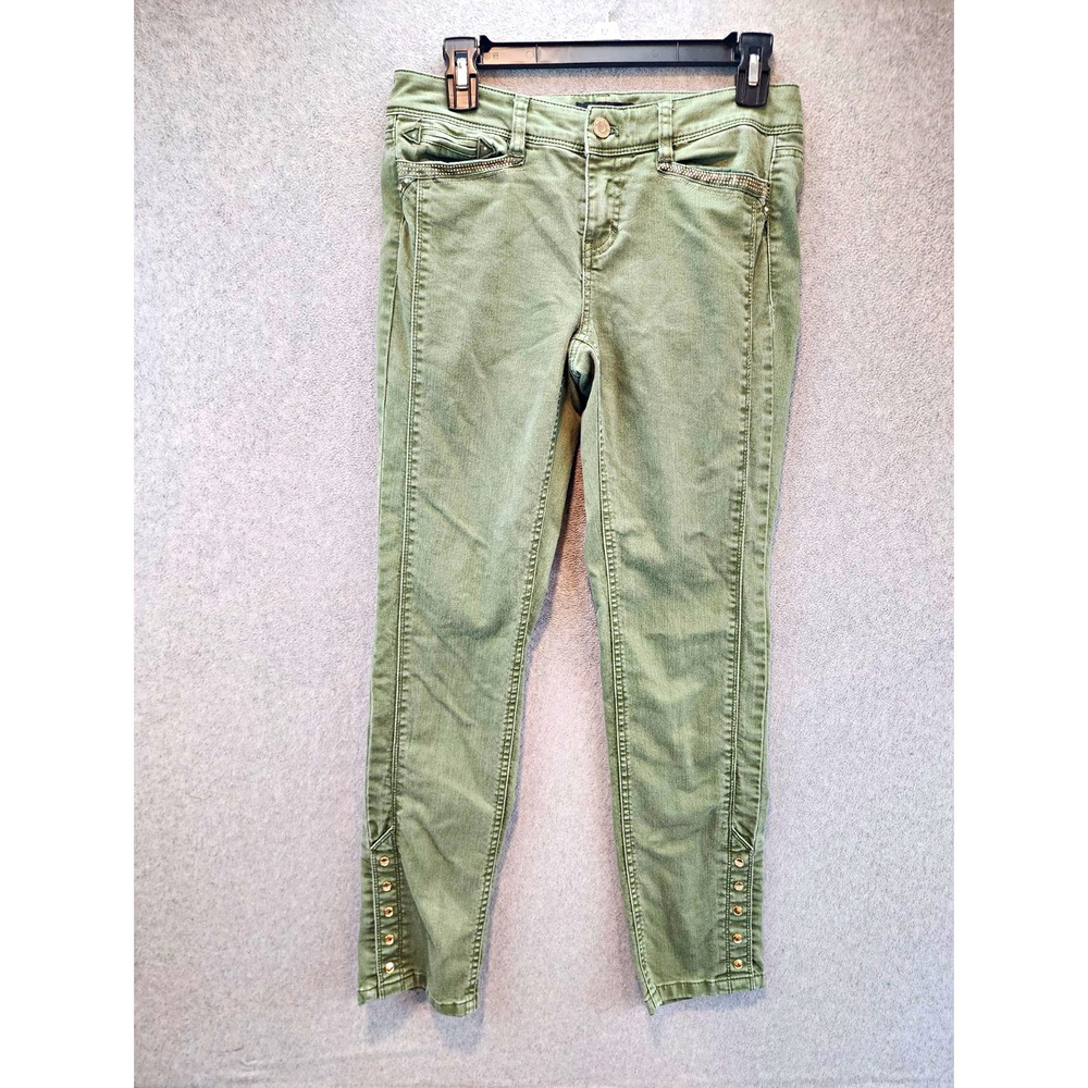 White House Black Market Women's Green Slim Skinny Ankle Studded Denim Pants 2